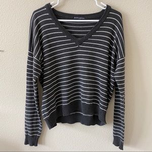 gray striped v neck sweater